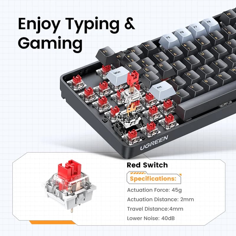 Teclado mecánico con cable de 108 teclas, interruptores rojos