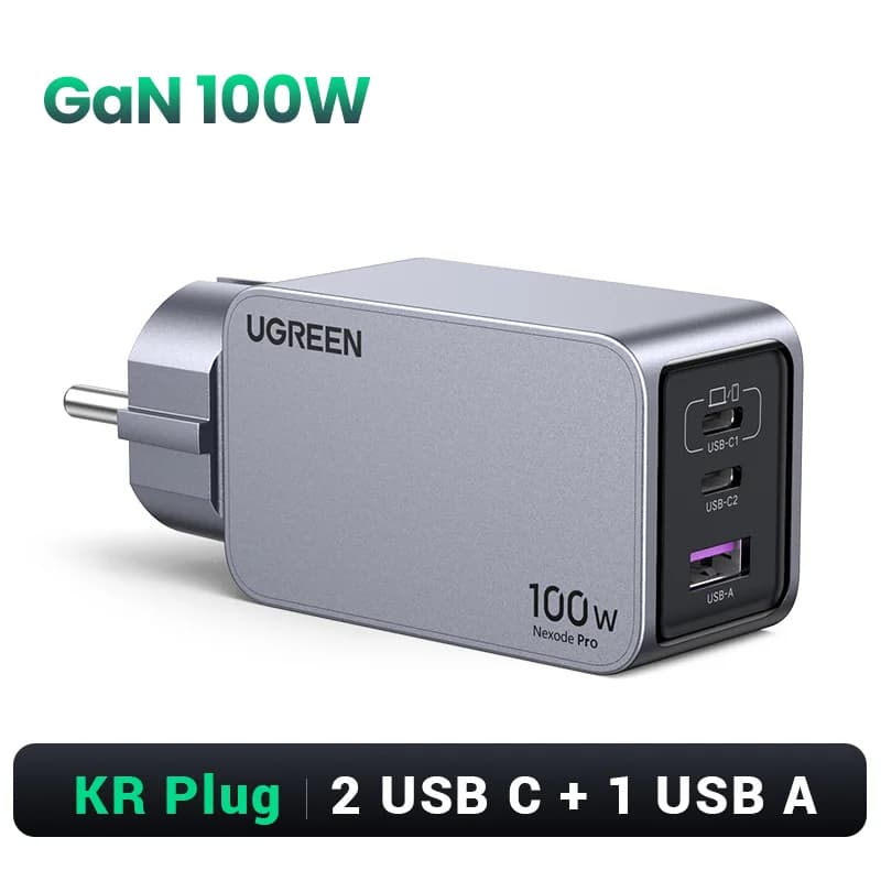 Cargador Rápido GaN USB-C de 100W, Enchufe Coreano