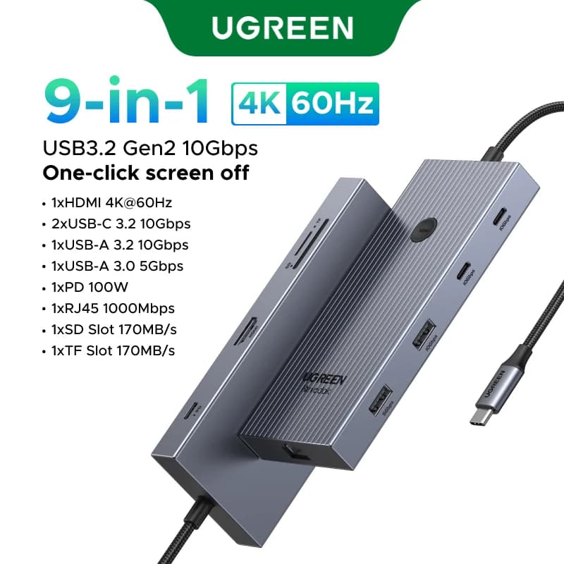 Hub USB-C con HDMI 4K, datos de 10Gbps y bloqueo de pantalla