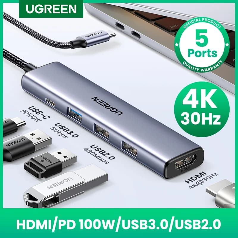 Hub USB-C con HDMI 4K, SD/TF y PD 100W