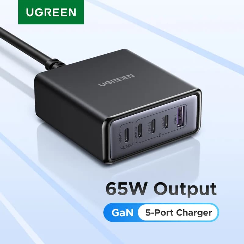 Cargador de escritorio GaN 5 en 1 de 65W-100W con PD y QC