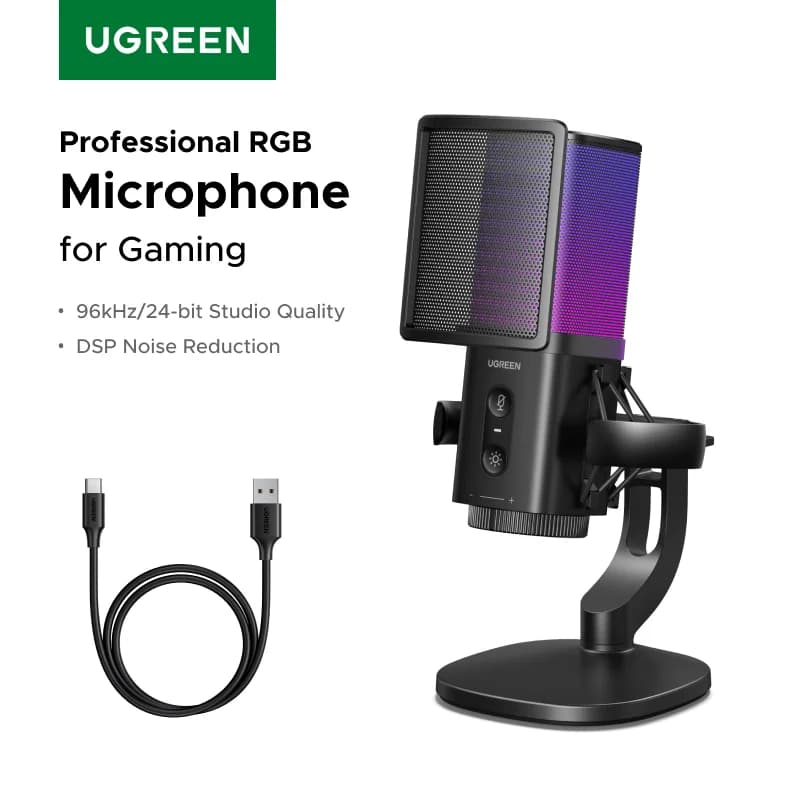 Micrófono USB con silenciador táctil e iluminación RGB