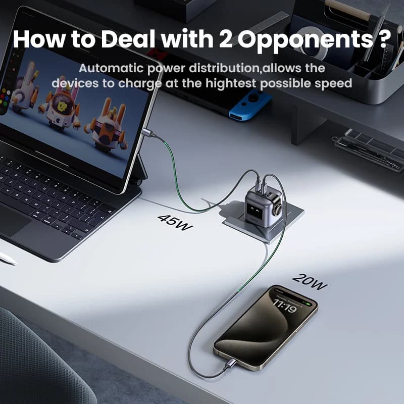 Cargador rápido GaN USB-C de 65W con enchufe UK