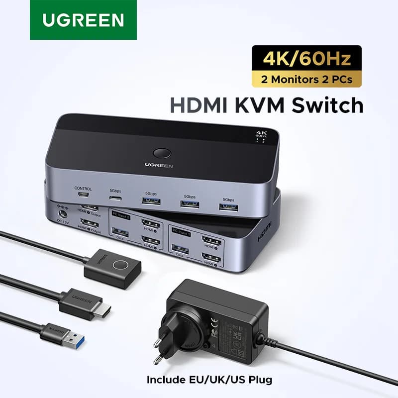 Conmutador KVM para doble monitor con HDMI y USB-C