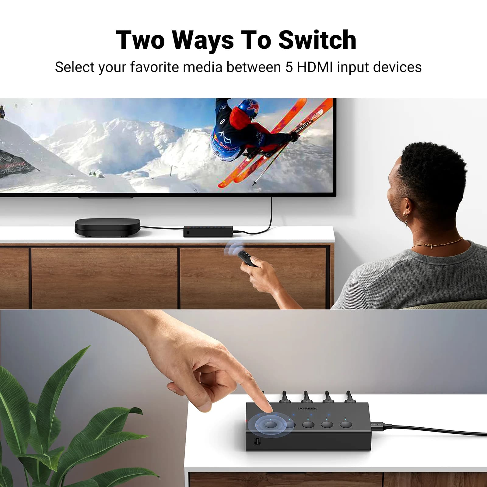 Conmutador HDMI 4K de 5 puertos con control remoto