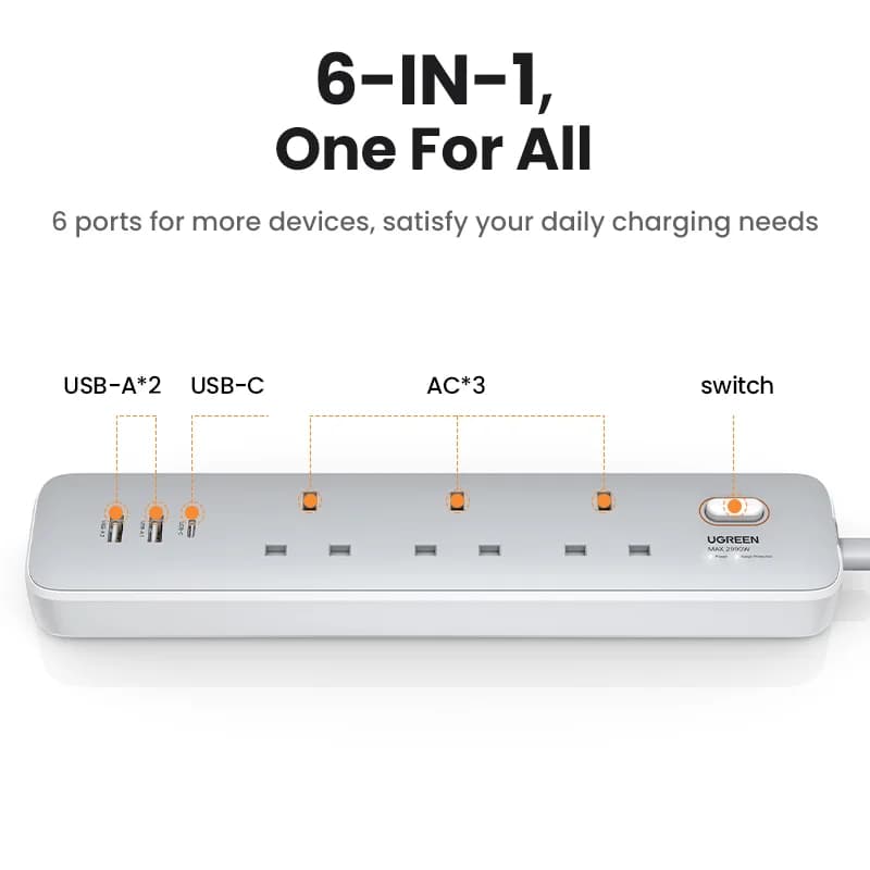 Regleta cargadora de escritorio de 30W con enchufe UK