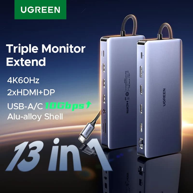 Dock USB-C 13-en-1 con triple pantalla y RJ45