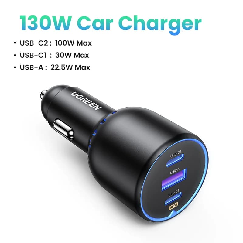 Cargador de coche USB-C rápido 130W, PD3.0