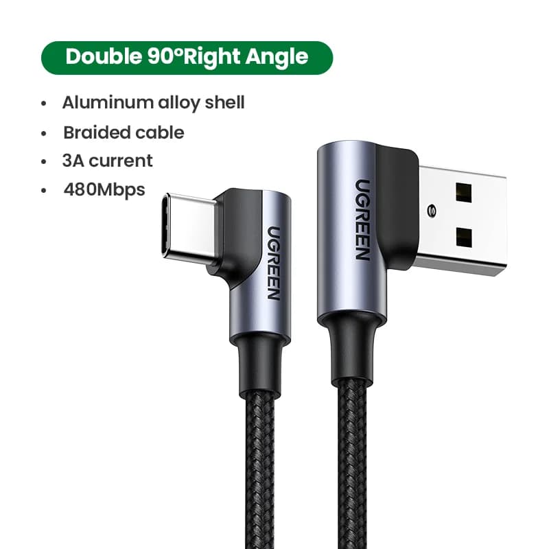 Cable USB-C a USB-C de nylon en ángulo de 90 grados