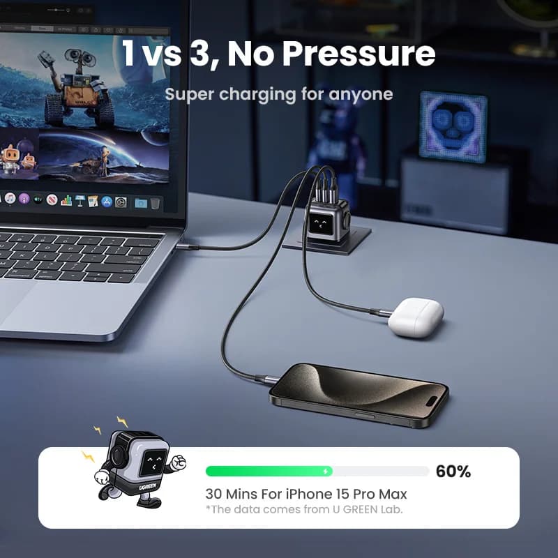 Cargador rápido GaN USB-C de 65W con enchufe UK