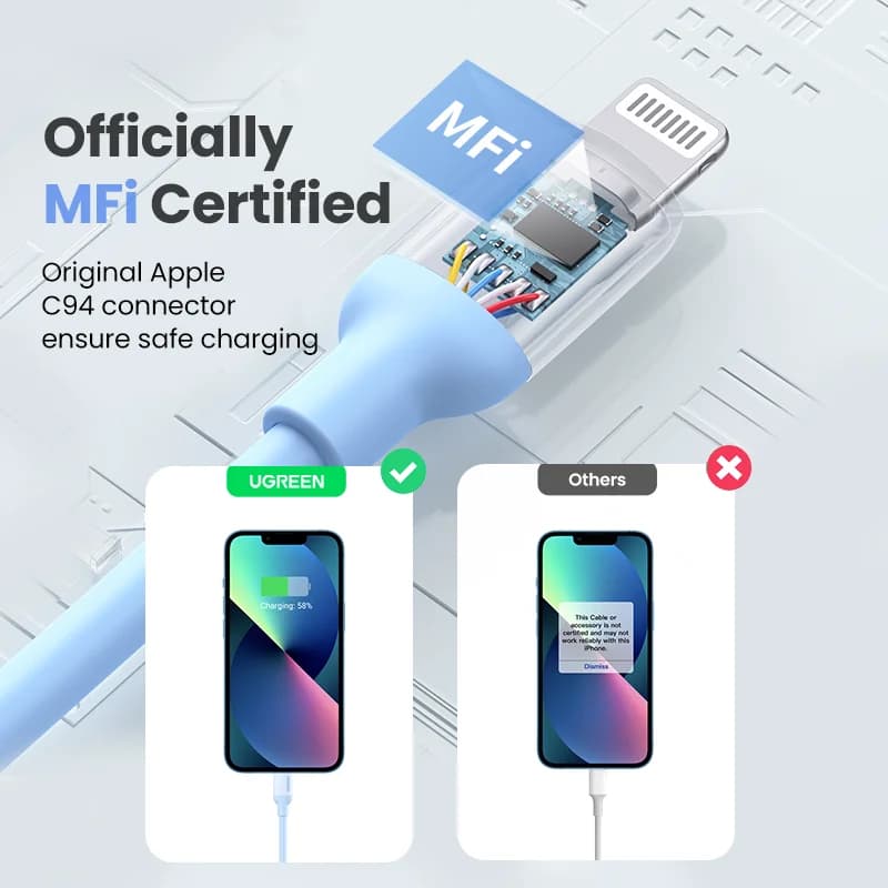 Cable de carga rápida USB-C a Lightning MFi de silicona