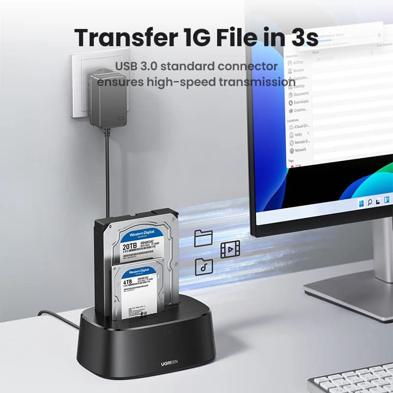 Base de Acoplamiento Dual Bay SATA a USB 3.0 para HDD