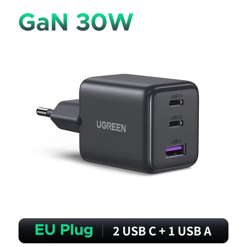 Cargador de pared USB-C GaN de 30W, PD 3.0