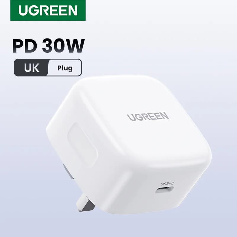 Cargador rápido USB-C de 30W con enchufe UK