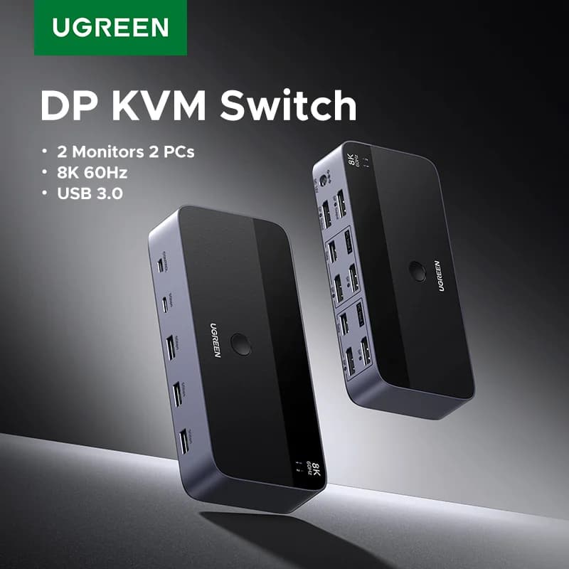 Conmutador KVM de doble monitor, 8K/60Hz, USB 3.0
