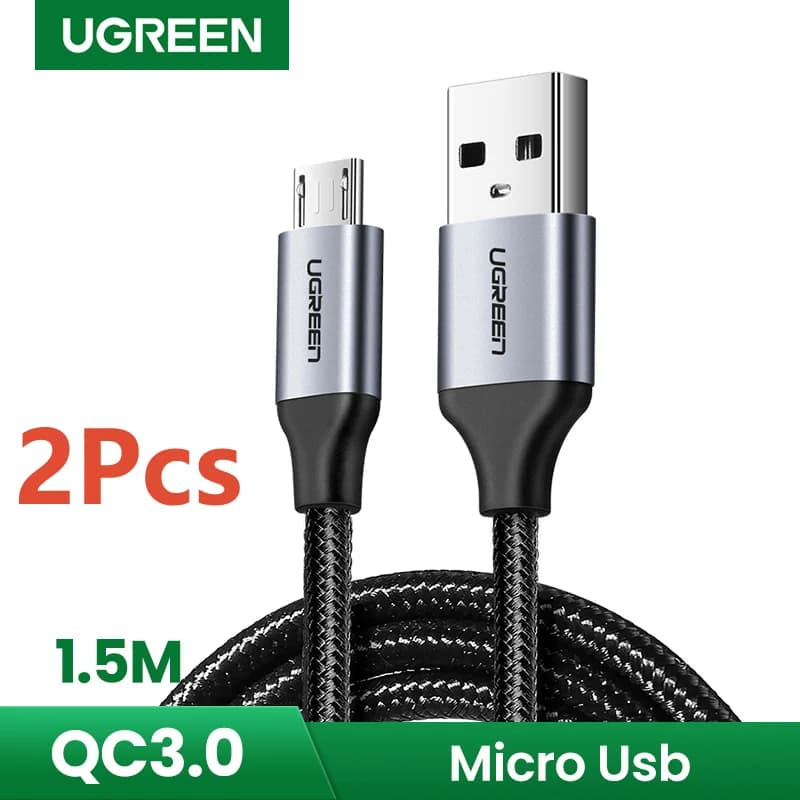 Pack de 2 cables de carga rápida Micro USB, 1,5 m, 2 A