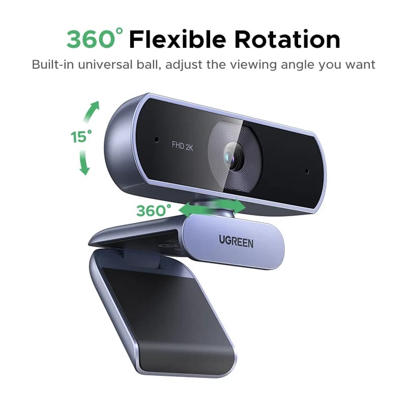 Webcam USB HD 2K con corrección automática de luz