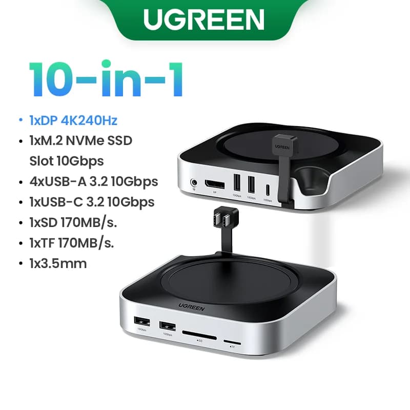 Estación de acoplamiento Mac Mini con ranura SSD M.2, DP 4K