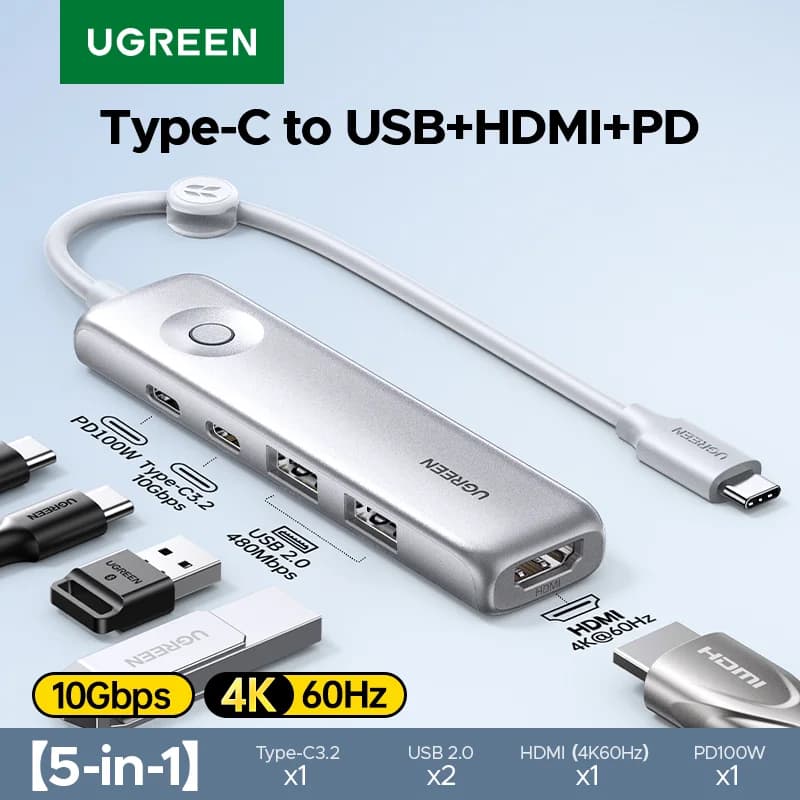 Hub USB-C 5 en 1, HDMI 4K, 10Gbps, PD100W