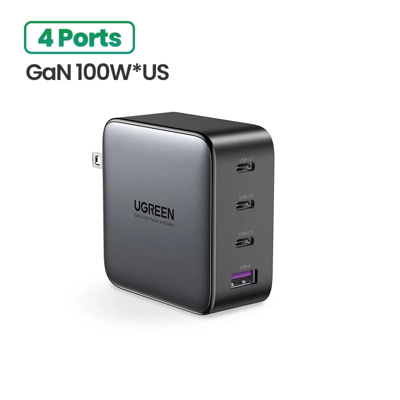 Cargador rápido USB-C GaN de 100W con enchufe US