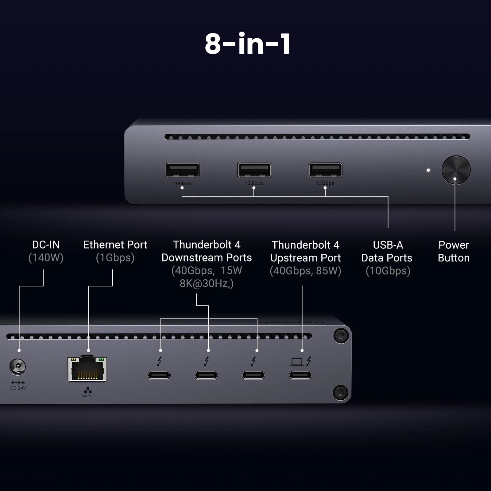 Estación de acoplamiento Thunderbolt 4 8 en 1, 40 Gbps