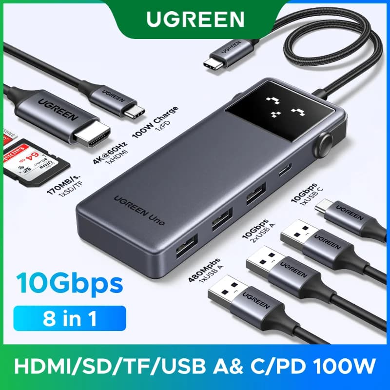 Hub USB-C 8 en 1 con HDMI 4K y PD 100W