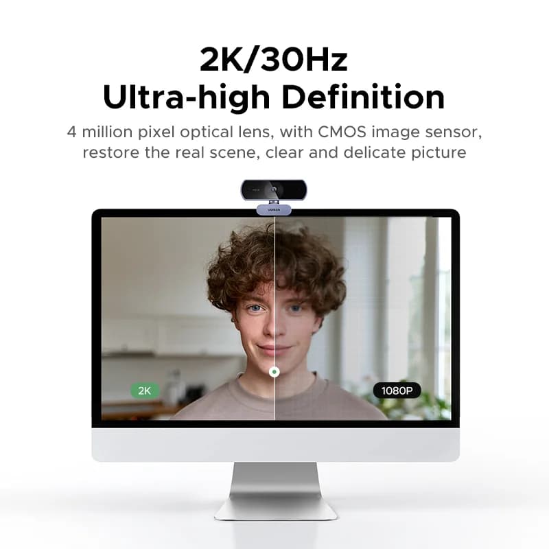 Webcam USB HD 2K con corrección automática de luz