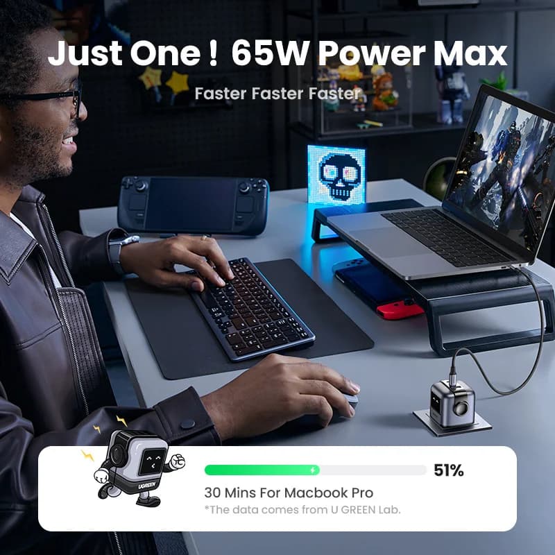 Cargador rápido GaN USB-C de 65W con enchufe UK