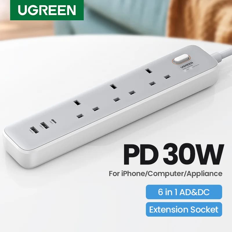 Regleta cargadora de escritorio de 30W con enchufe UK